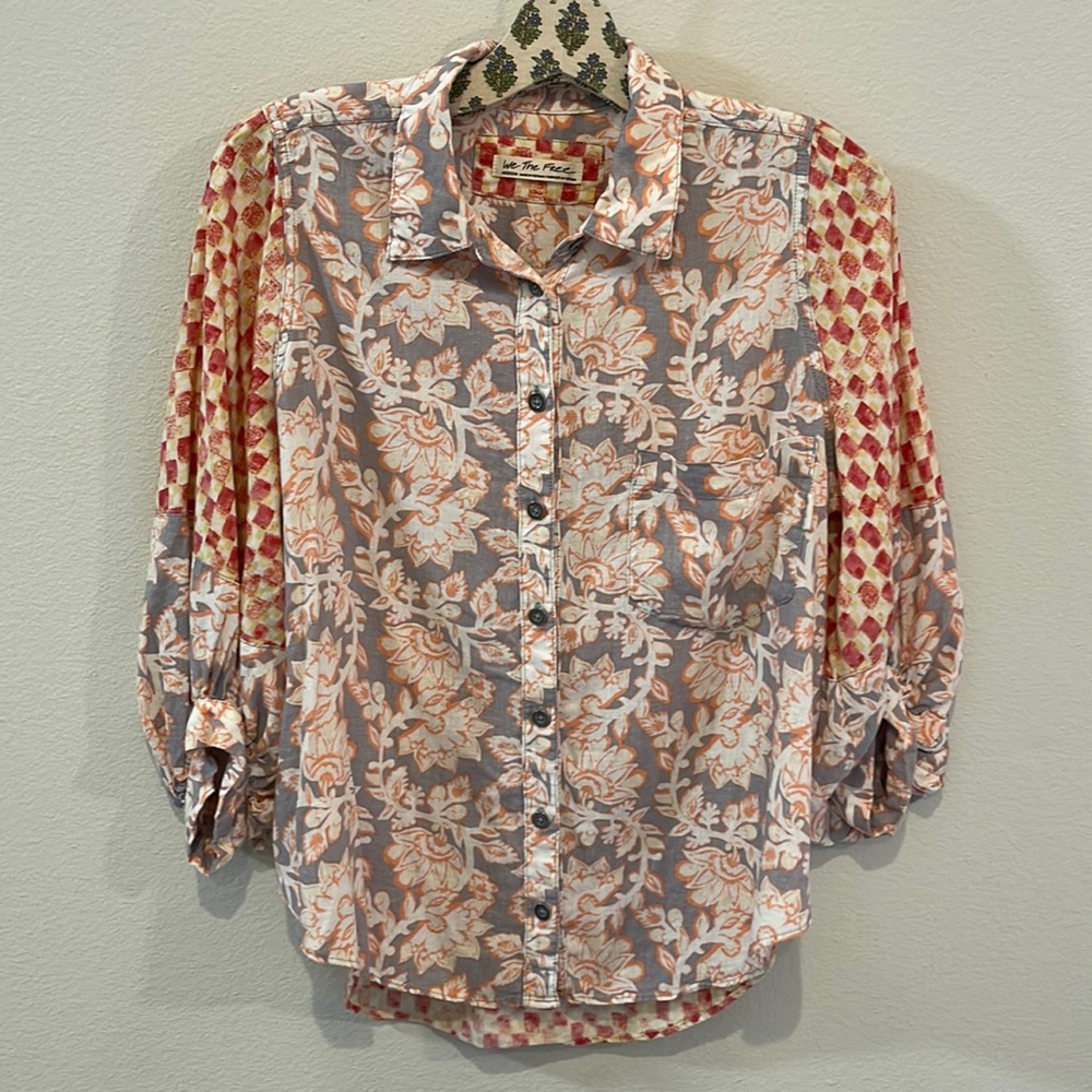 EUC Medium We The Free Floral/Checkered Blouse!
